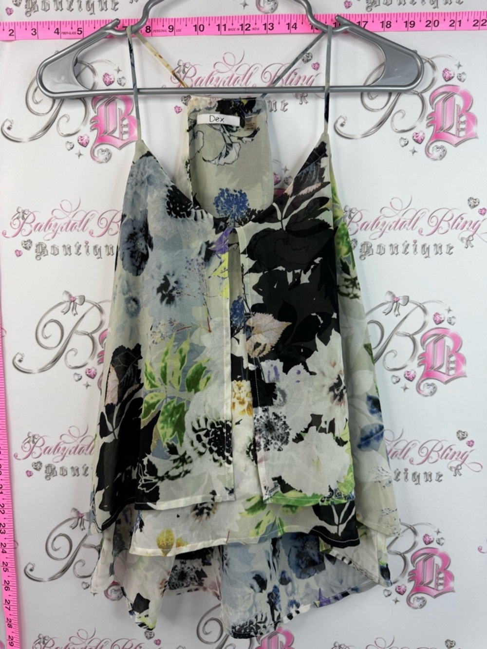 Dex tank top dual layer Floral Layered Chiffon Cami in Black, White, Green